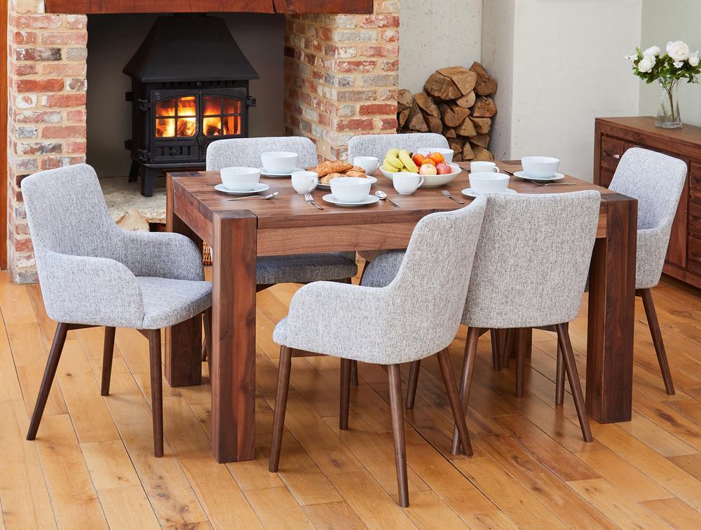 Bundle - shiro walnut cdr04b table with 6 x cdr03m chairs - crimblefest furniture - image 1