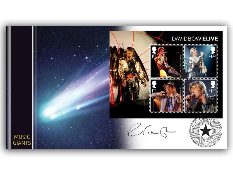 David Bowie Miniature Sheet, signed Paul Trynka