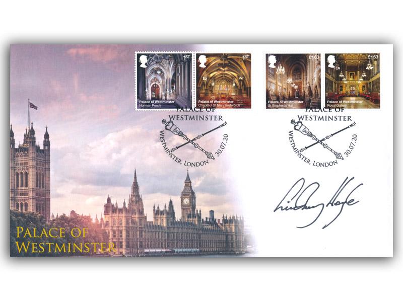 Palace of Westminster Stamps from the Miniature Sheet signed by Sir Lindsay Hoyle