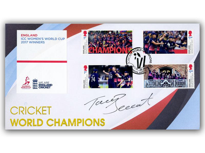 Women's Cricket World Cup Championships Stamps from Miniature Sheet signed Tammy Beamont MBE