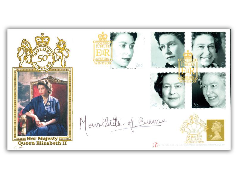 Golden Jubilee, Windsor, doubled Pall Mall, signed Countess Mountbatten of Burma
