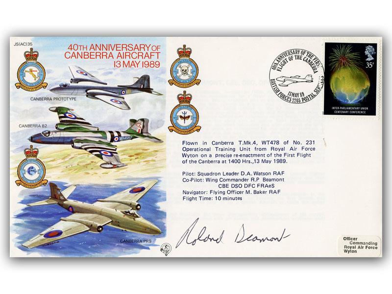 Roland Beamont signed 1989 Canberra Aircraft cover