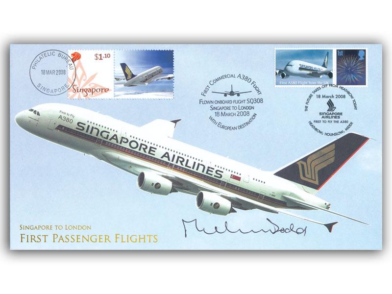 A380 First Commercial Flight Singapore - London, signed by Michael Dodd
