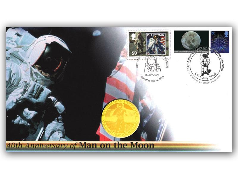 2009 40th Anniversary of the First Man on the Moon Coin Cover, Leicester and Isle of Man