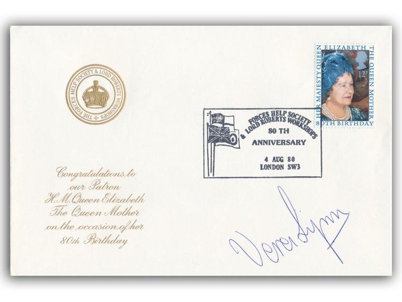 Dame Vera Lynn,  signed 1980 Queen Mother Forces Help Society Official cover