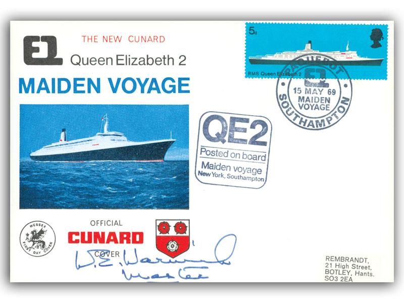 William Warwick signed 1969 RMS QE2 Maiden Voyage, Southampton Postmark