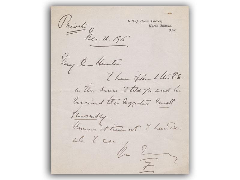 John French signed 1916 Letter