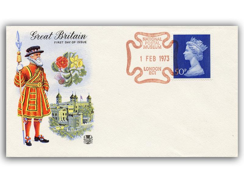 1973 50p Phosphor, National Postal Museum Postmark