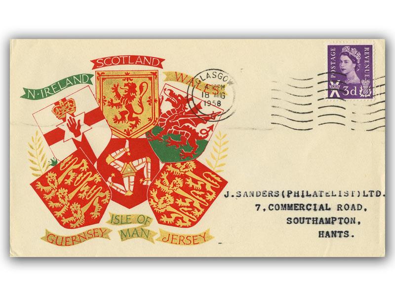 1958 3d Lilac Scottish Regional, Coats of Arms cover