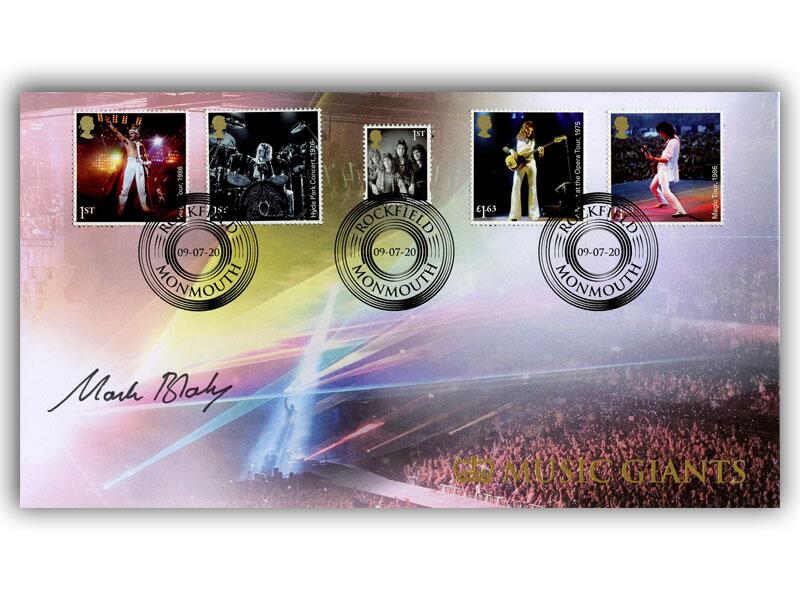 Music Giants - Queen Stamps from Miniature Sheet Cover Signed Mark Blake