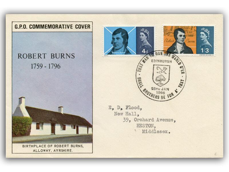 1966 Robert Burns, ordinary, Edinburgh 38mm postmark