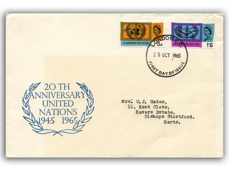 1965 United Nations, ordinary, London FDI, Holmes Tolley cover