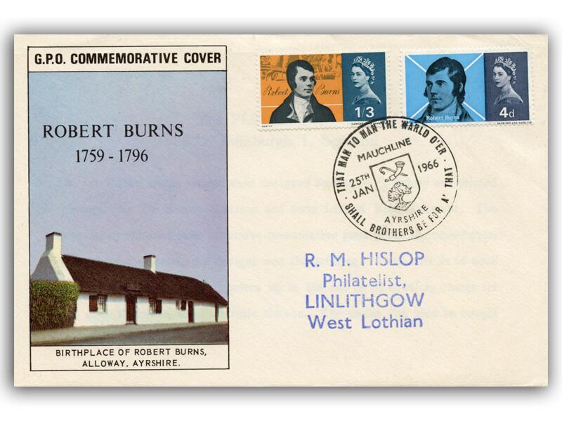 1966 Robert Burns, ordinary, Mauchline 38mm postmark