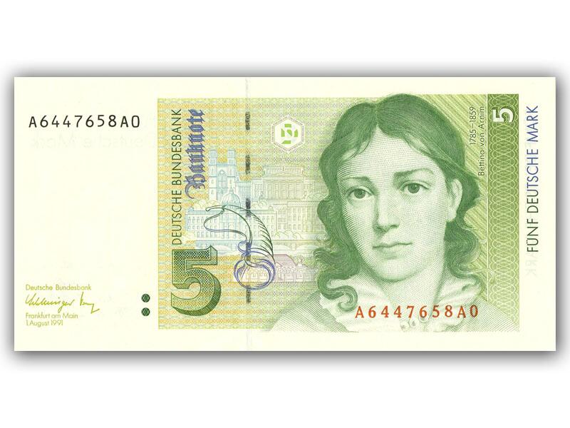 1980 Federal Republic of Germany 5 Marks Brandenburg Gate banknote