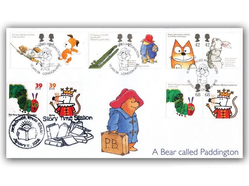 Paddington Bear - GB/USA stamp cover, double postmark