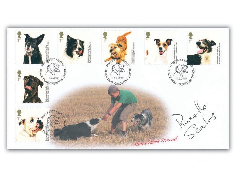 150 Years of Battersea Dogs & Cats Home - Dogs stamp cover, signed Prunella Scales CBE