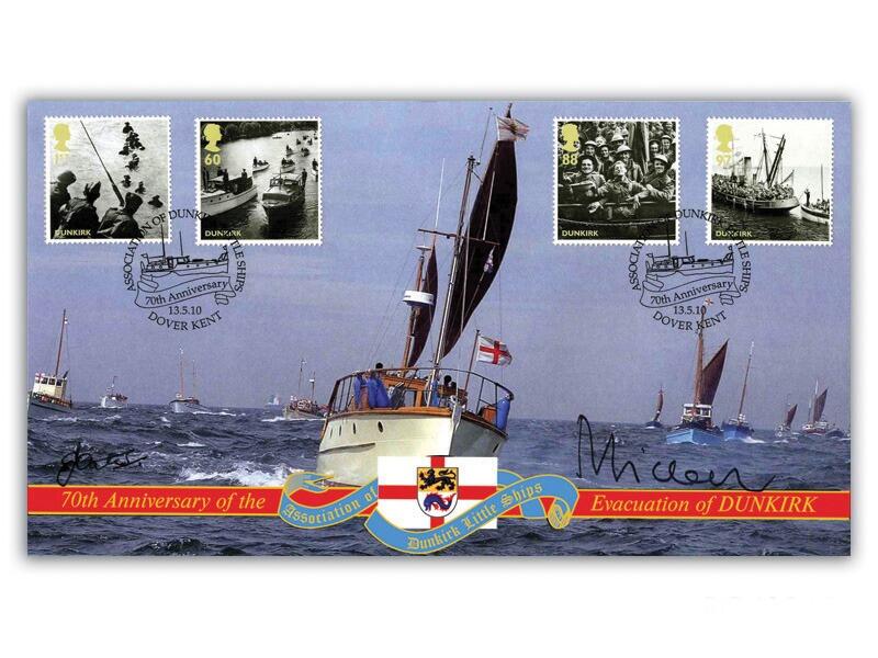 Evacuation of Dunkirk, stamps from the miniature sheet, carried, signed by Ted Oates & Prince Michael of Kent