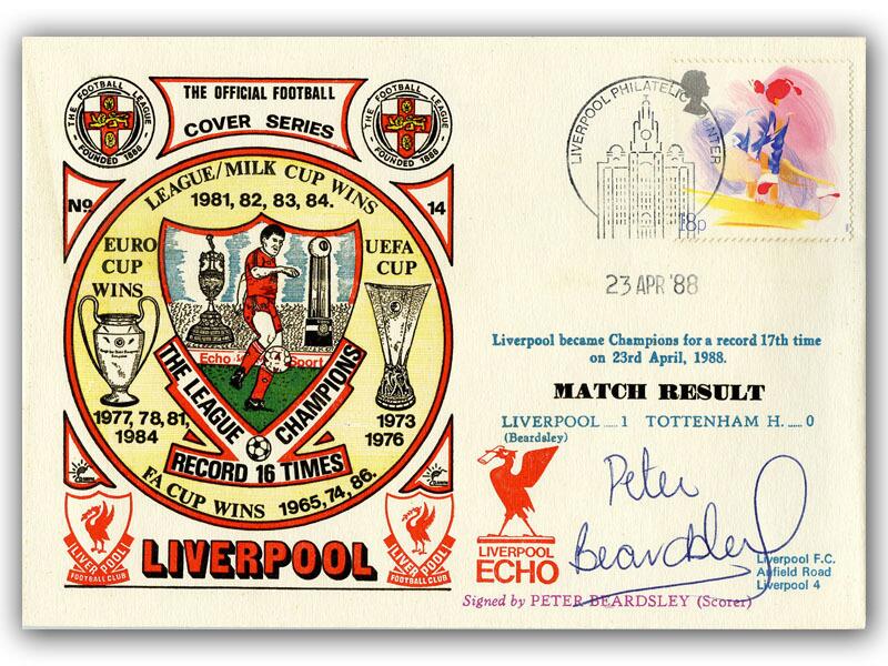 1988 Liverpool V Tottenham, signed by Peter Beardsley