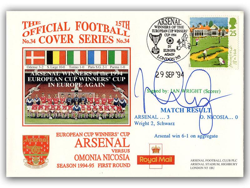 1994 Arsenal V Nicosia, signed by Ian Wright