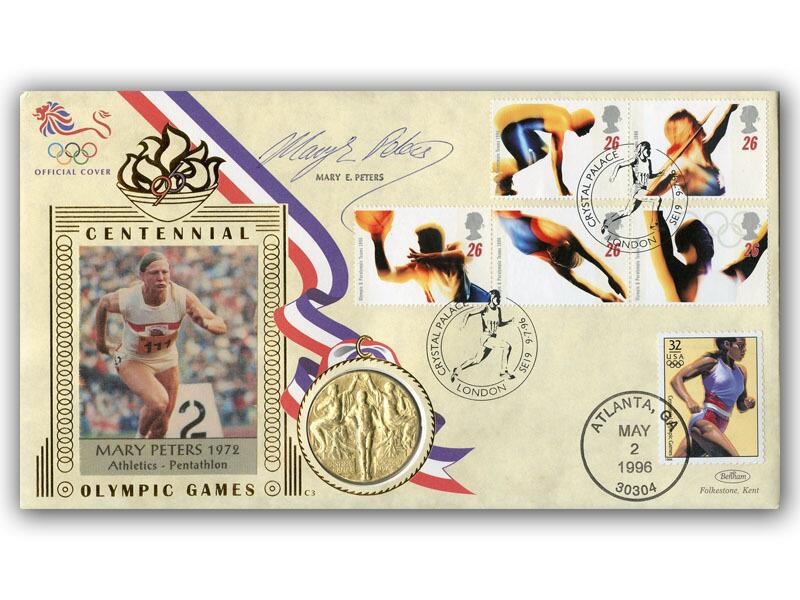 Mary Peters signed 1996 Olympics gold medal cover