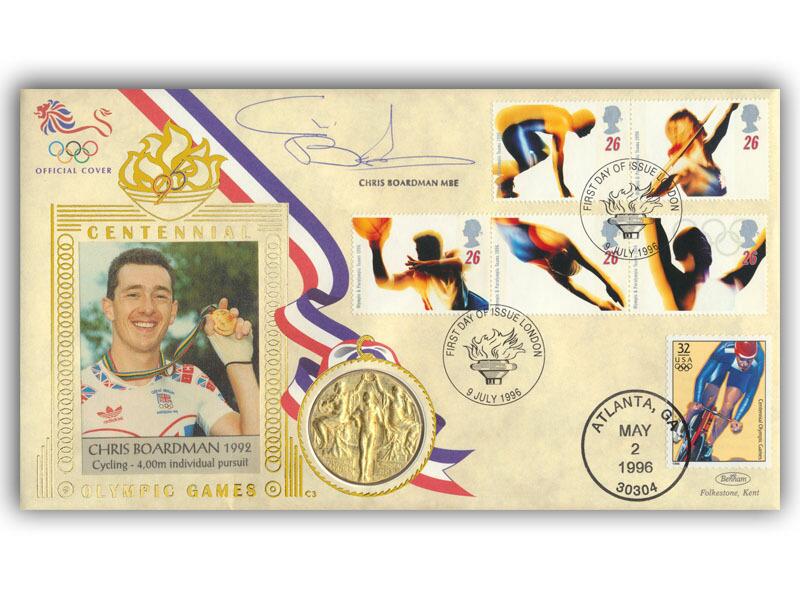 Chris Boardman signed 1996 Olympics gold medal cover