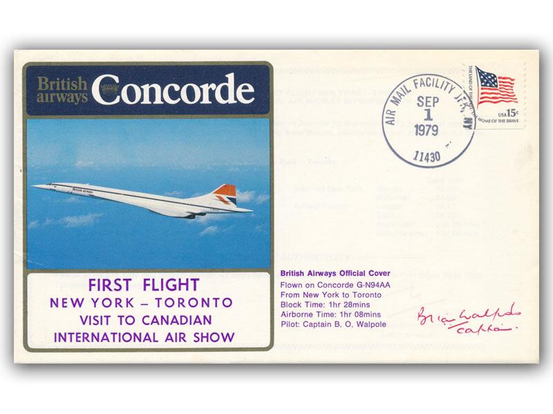 Brian Walpole signed 1979 BA Concorde International Air Show New York - Toronto flown cover
