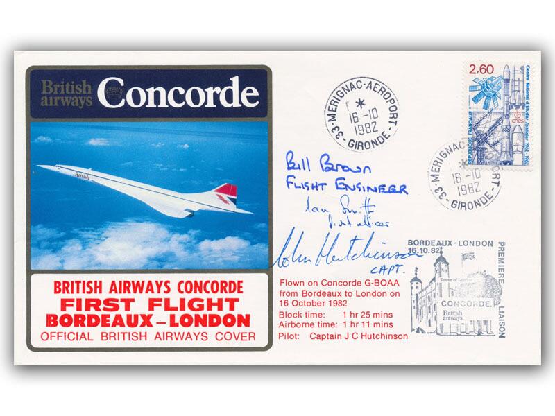 1982 BA Concorde Bordeaux - London crew signed flown cover