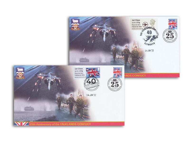 25th anniversary signing of the Ceasefire, Falklands overprinted pair of covers