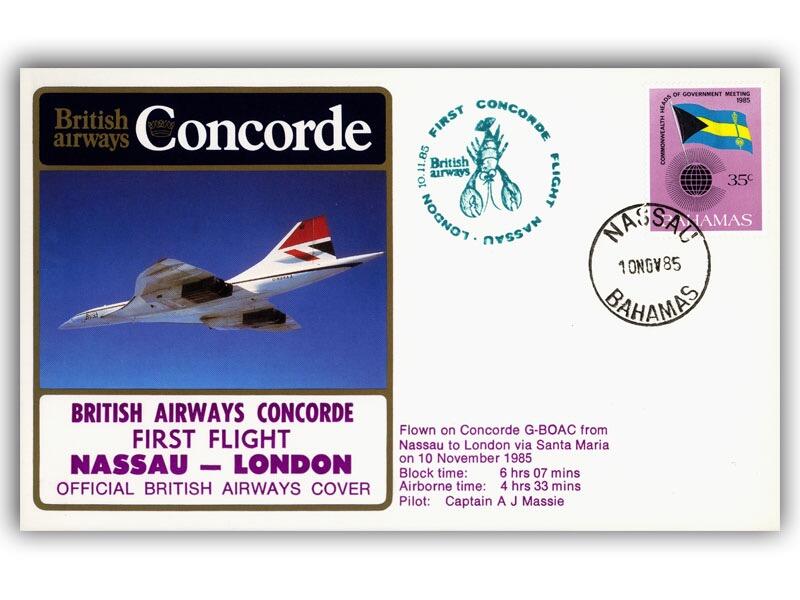 1985 BA Concorde Nassau - London flown cover