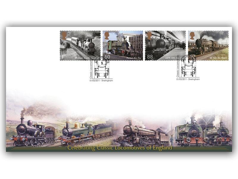Classic Locomotives of England Stamps from Miniature Sheet Cover