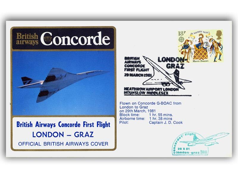 1981 BA Concorde London - Graz flown cover