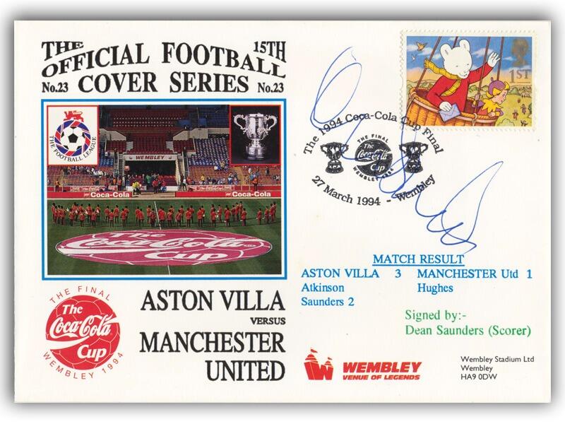 1994 Coca Cola Cup Final, Aston Villa v man Utd, signed by Dean Saunders