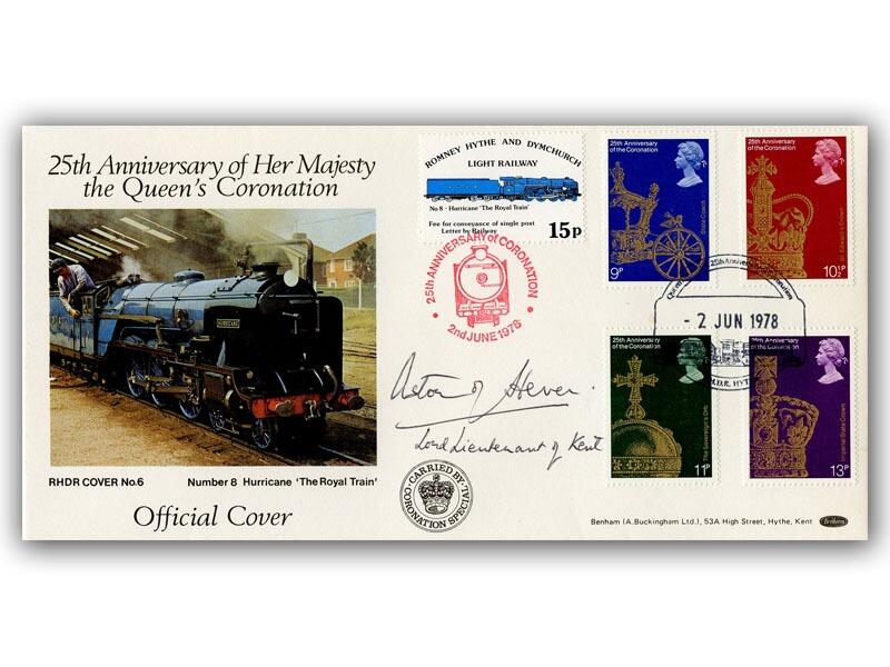 Lord Astor of Hever, Lord Lieutenant of Kent, signed 1978 Coronation railway cover