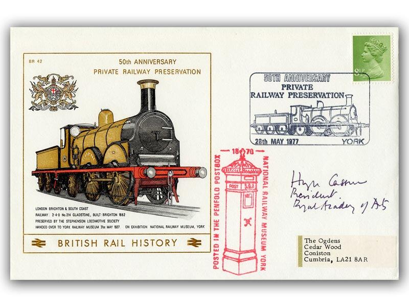 Sir Hugh Casson, signed 1977 Private Railway Preservation cover