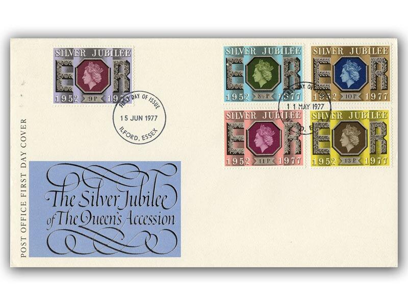1977 Silver Jubilee, double postmarked, both Ilford FDI postmarks