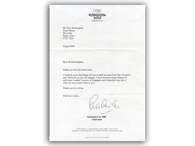 Sebastian Coe signed, typed letter London 2012