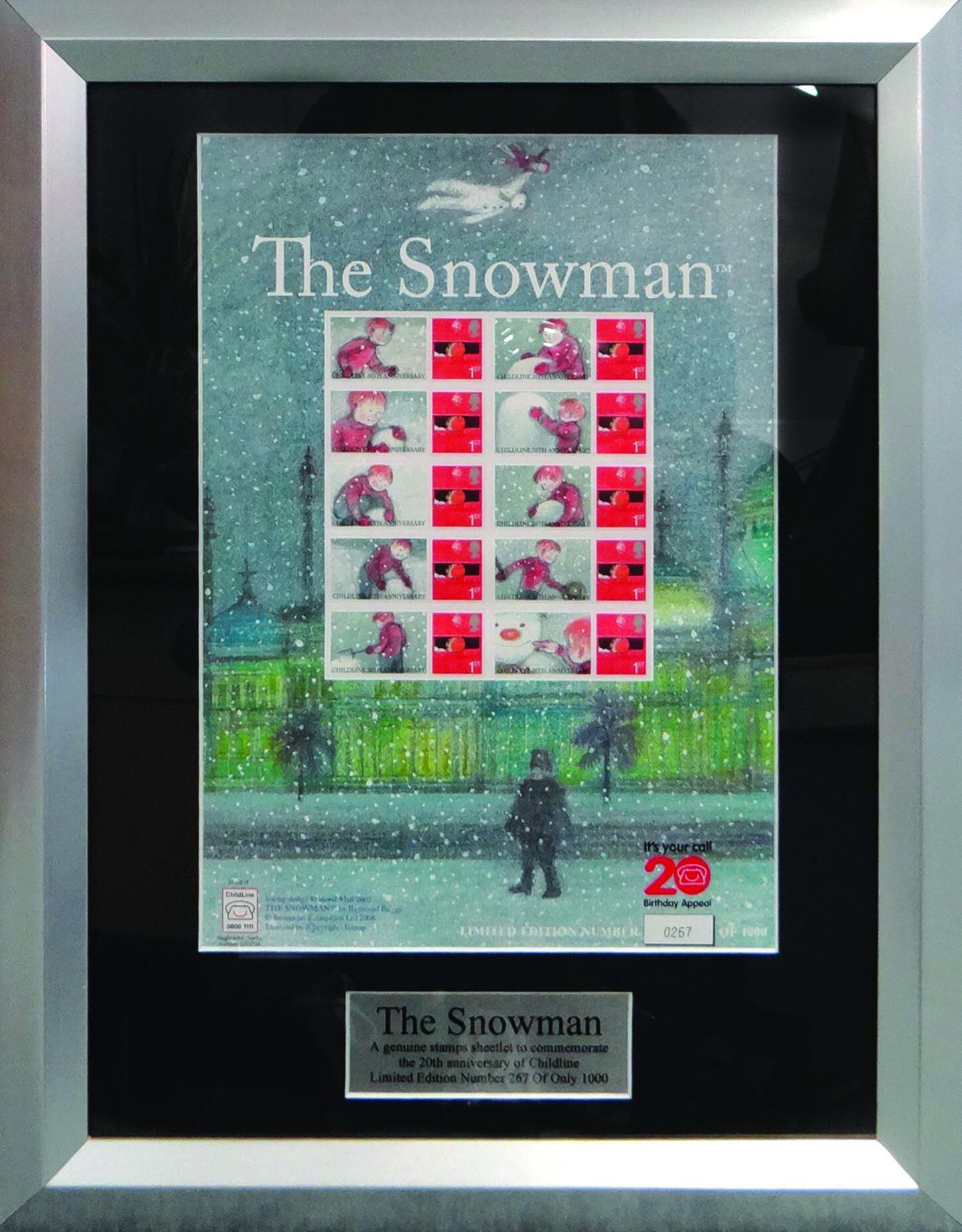 'The Snowman' Raymond Briggs Stamp Sheet Framed