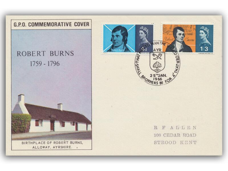 1966 Robert Burns, ordinary, Ayr 34mm special postmark