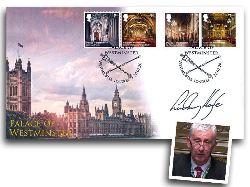 Palace of Westminster Miniature Sheet, signed Lindsay Hoyle