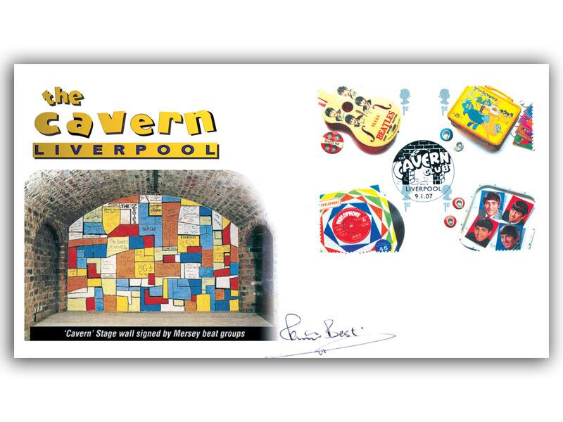 Beatles, stamps from miniature sheet, Cavern Club postmark, signed Pete Best