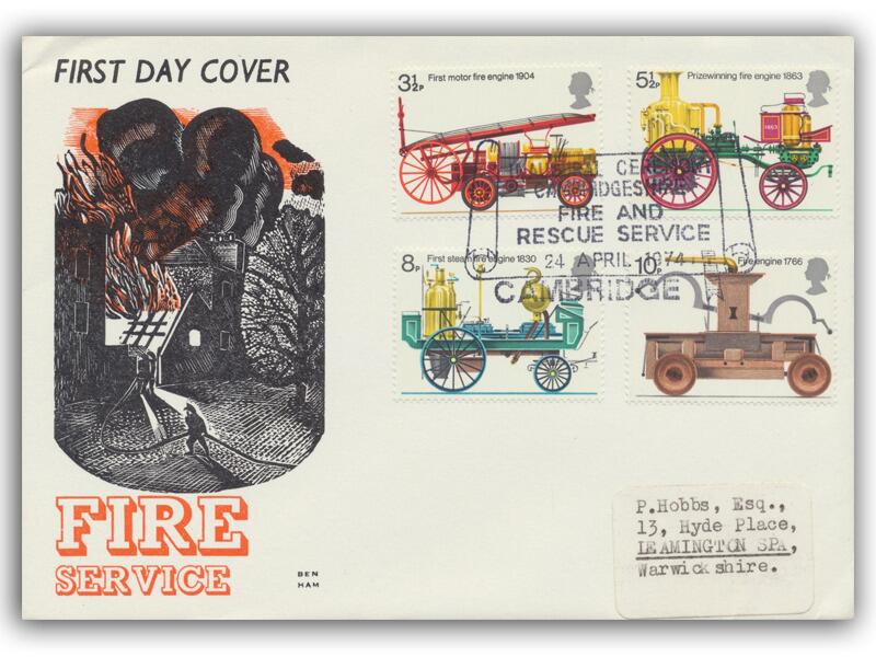 1974 Fire, Cambridgeshire postmark, Benham Engraved