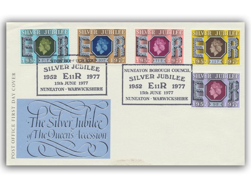 1977 Silver Jubilee 9p, Nuneaton Borough Council postmark