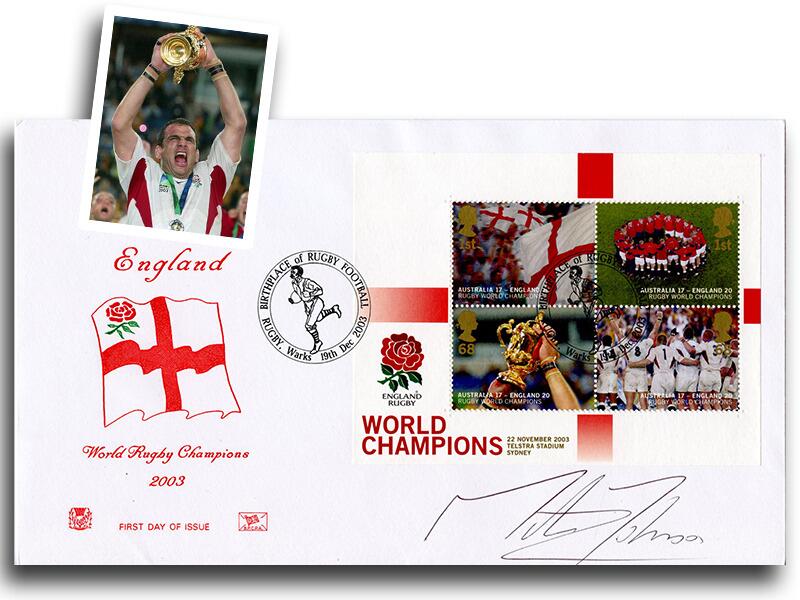 Martin Johnson signed 2003 Rugby World Cup, Stuart cover