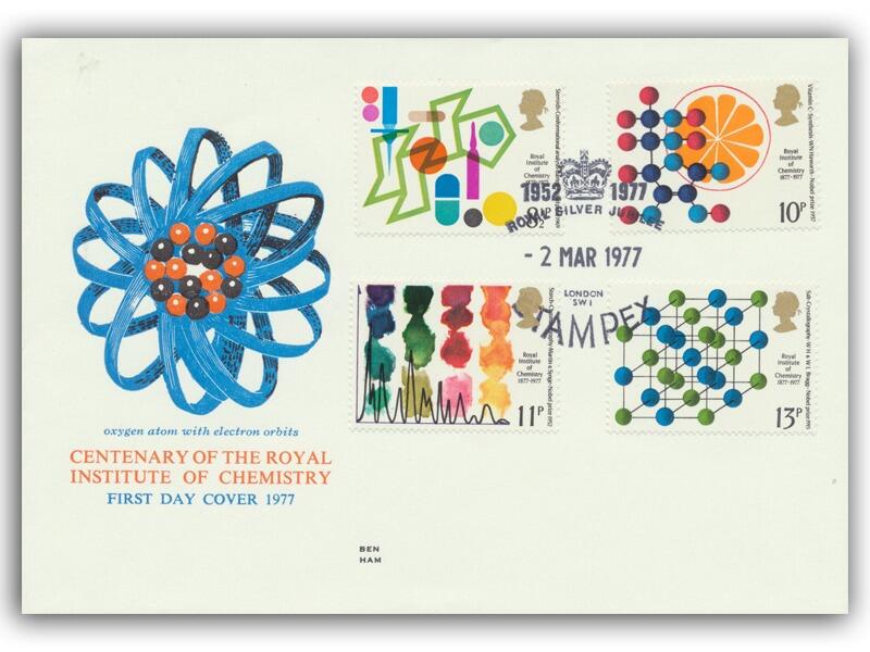 1977 Chemistry, Stampex postmark, Benham Engraved