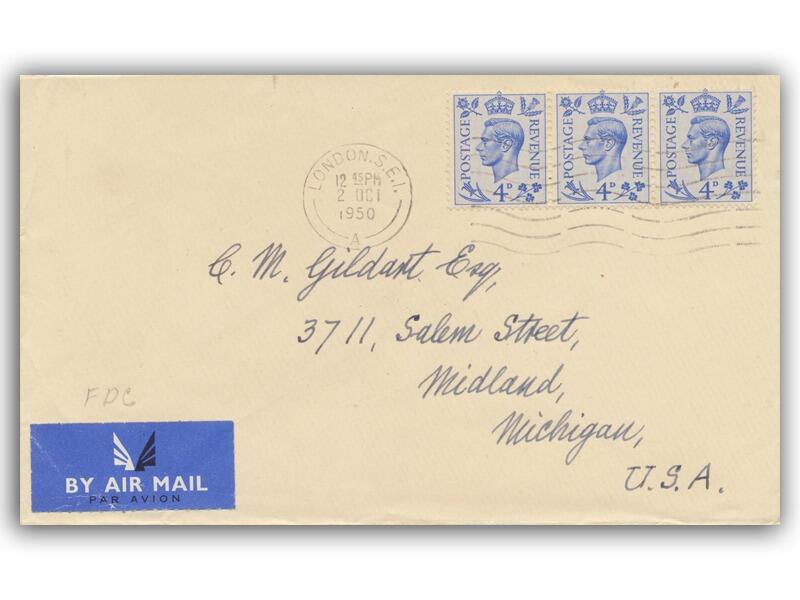 1950 4d Light Ultramarine, London slogan
