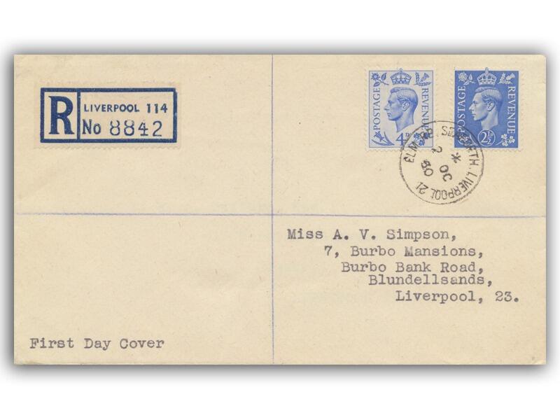 1950 4d Light Ultramarine, Liverpool CDS