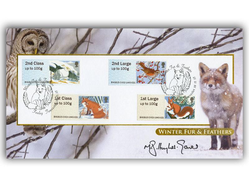 2015 Post & Go - Winter Fur & Feathers, Bureau stamps, signed by Martin Hughes-Games