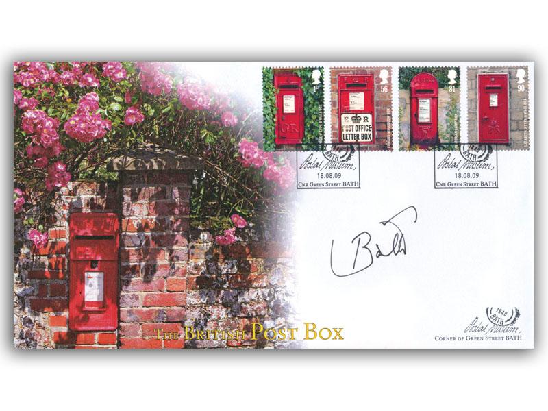 Postboxes Stamps from the Miniature Sheet, signed Lord Bath