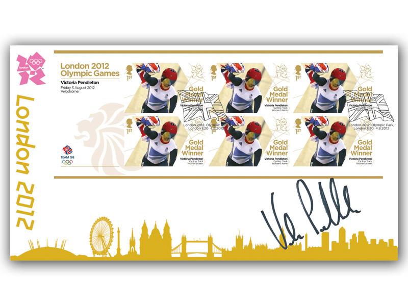Victoria Pendleton Wins Gold Team GB! Miniature Sheet Cover Signed Pendleton