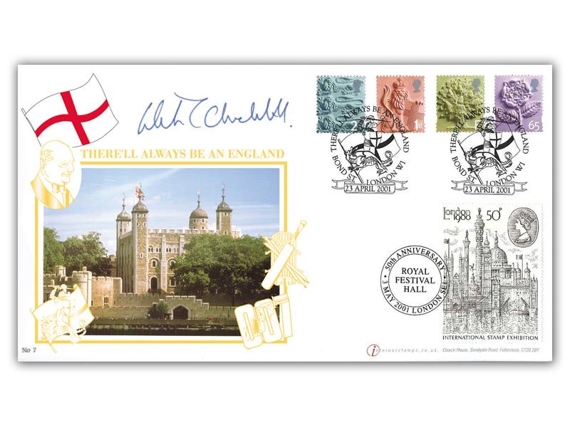 Regional Definitive - 'There'll Always be an England', doubled, signed by Winston Churchill (grandson)